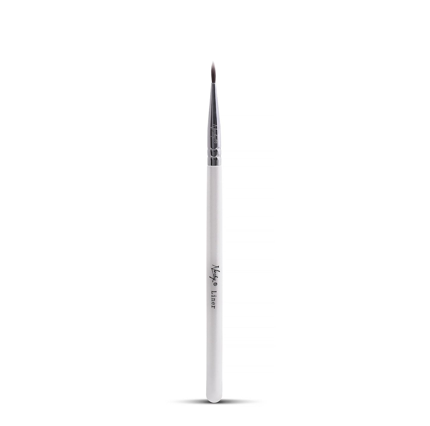 Sleek vegan eyeliner brush with pearl-coated handle and precise tapered bristles for perfect definition.