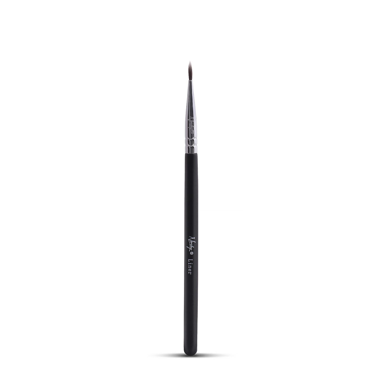 Sleek black eyeliner brush with a thin, precise tip and a pearl-coated handle for creating flawless lines.