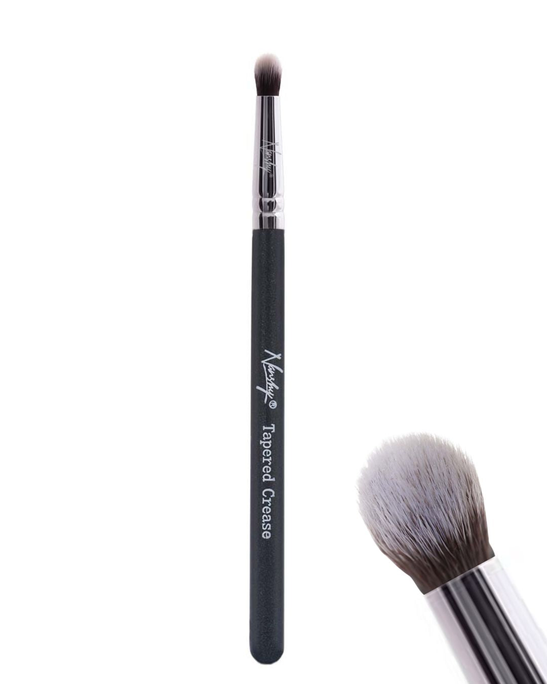 "The Eye Brush Set - Tapered Crease Brush with soft, antibacterial synthetic bristles and pearl-coated handle for a precise and gentle eye makeup application."