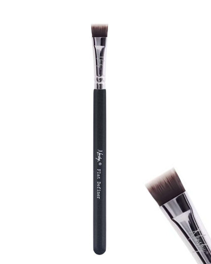 Close-up of the Flat Definer Brush from "The Eye Brush Set" with black handle and antibacterial synthetic bristles.