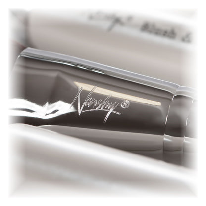 Close-up of the metal ferrule of the Stippling Brush with Nanshy logo engraved on it, showcasing its robust and scratch-resistant design.