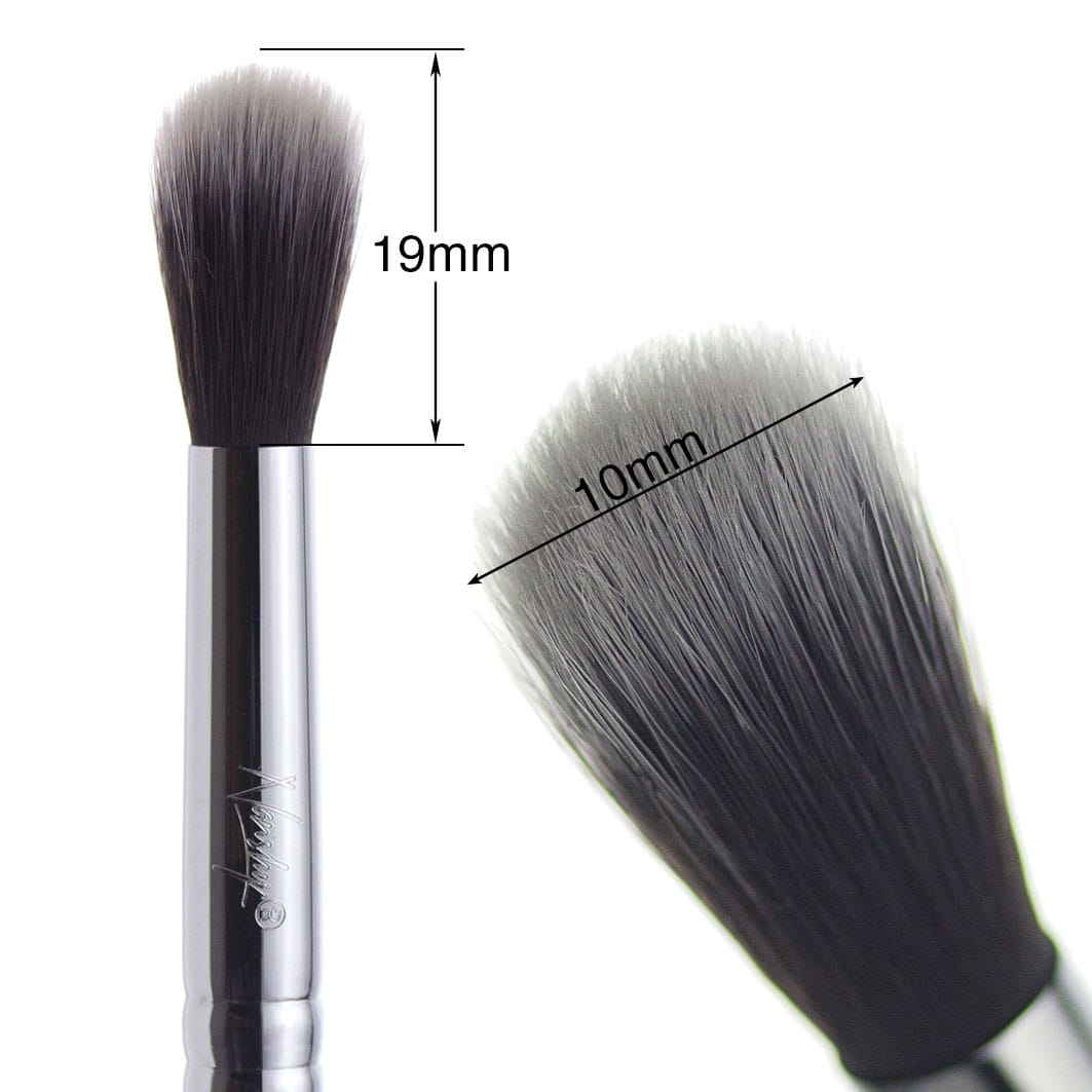 Large Blending Eyeshadow Makeup Brush with soft synthetic bristles and elegant pearl-coated handle, shown with measurements of bristle length and width.